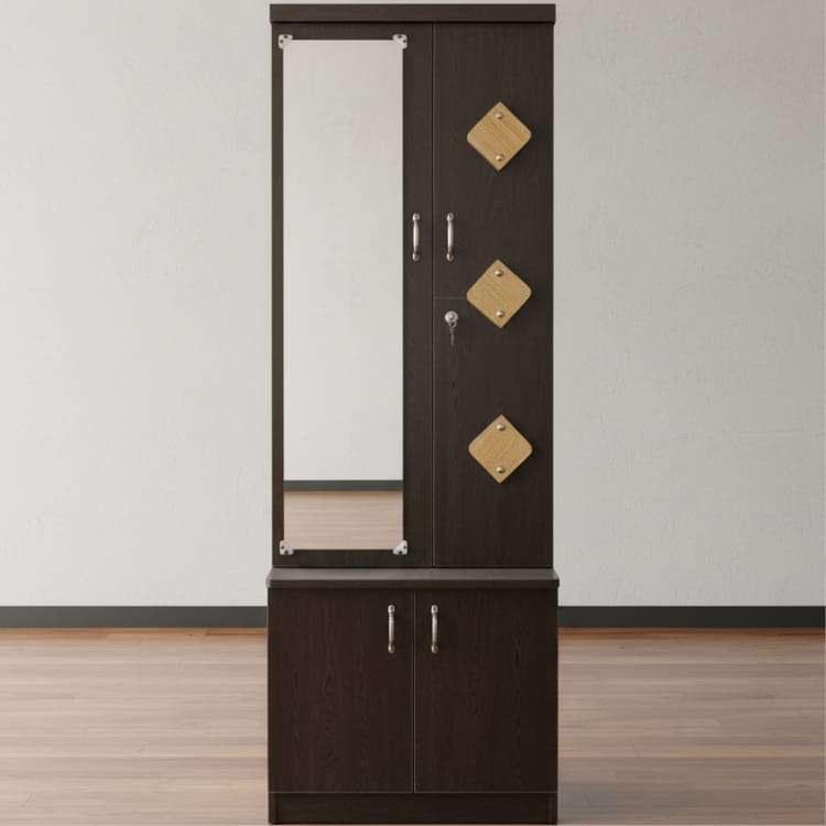 Dark Wooden Designer Dressing Table with Mirror and Storage